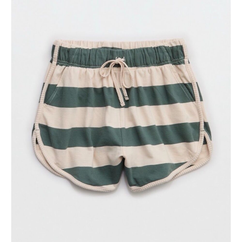 NEW Aerie American Eagle Women XXL shorts Poolside terry knit stripe green beige